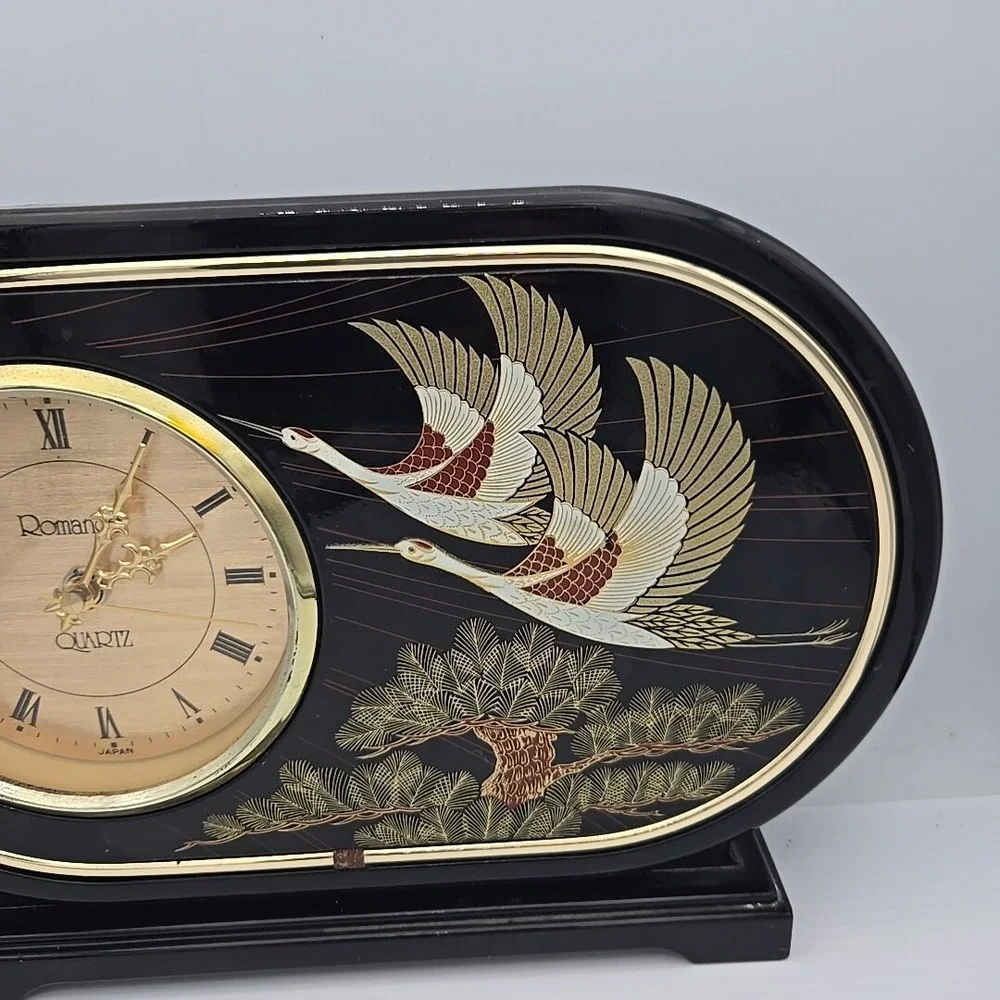 VTG Papillon Quartz Mantel Desk Clock Made in Japan Birds Cranes (Not Working)